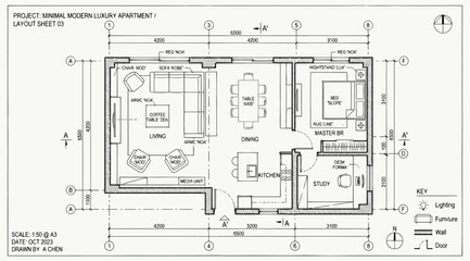 Minimal modern luxury apartment floor plan layout © S.Siam