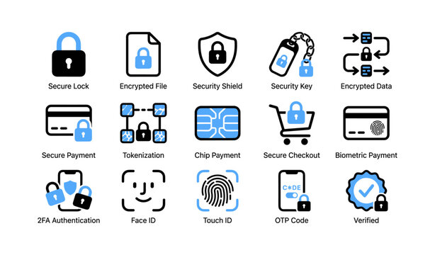 Security and payment icons illustrating authentication concepts