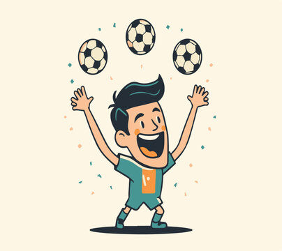 Retro Football Striker Hat-trick Kick Vector