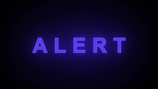 neon sign alert text animation, security and data breach alert, hack and malware detected concept, Blue Alert Warning.