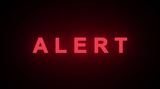 neon sign alert text animation, security and data breach alert, hack and malware detected concept, Red Alert Warning.