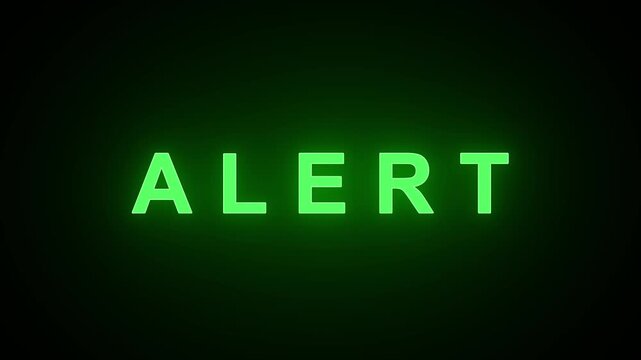 neon sign alert text animation, security and data breach alert, hack and malware detected concept, Green Alert Warning.