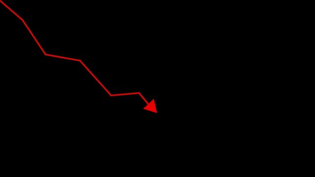 stock market graph, red arrow graph, Downward arrow or trend, Neon Red Futuristic Glow with alpha channel supported, Graph element for infographics and Negative or poor performance. Data Visualization