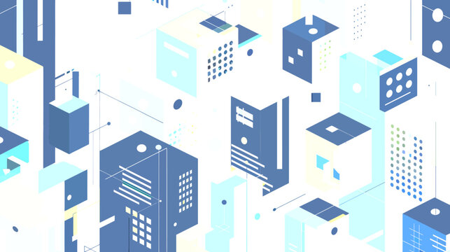 Abstract isometric blue digital city and data network background
