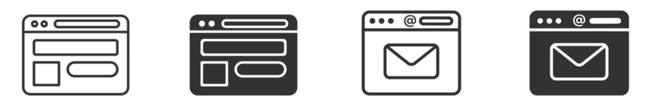 email and web browser interface icons set in line and filled style vector illustration on transparent background