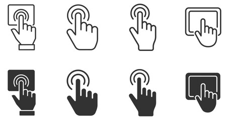 Fototapeta premium click gesture icons set with hand pointer and touchscreen interface on transparent background