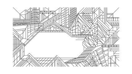 Fototapeta premium Abstract Geometric Cityscape Outline Drawing - Futuristic Architecture Lines