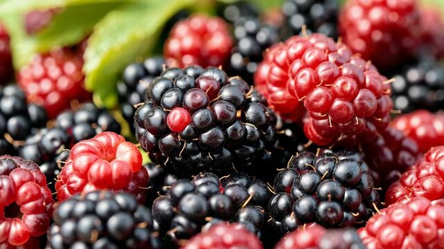 Closeup of a variety of red and black ripe berries
