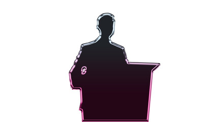 A person stands at a lectern with a microphone on a transparent background © AbuBakkor
