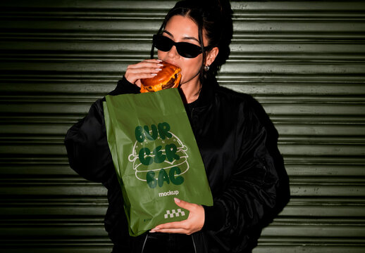 Woman with Delivery Bag Mockup