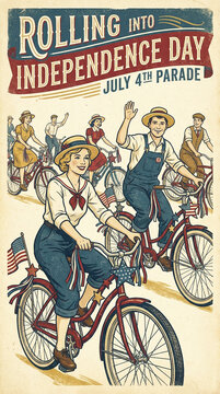 Decorated Bicycles Rolling Through A Joyful Patriotic Parade