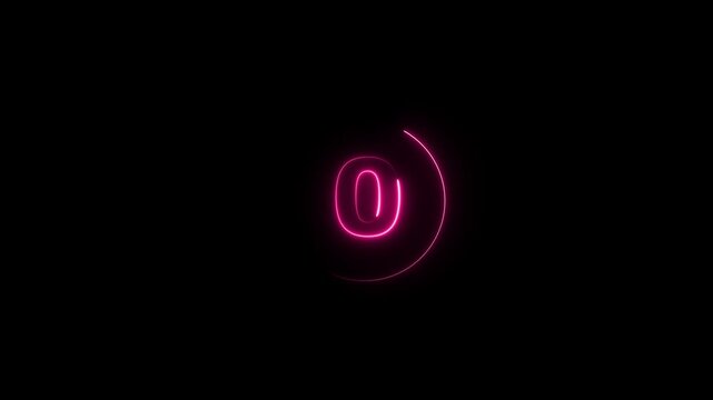 Neon bright glowing countdown timer from 5 to 0 seconds. Neon glowing countdown timer 5 second animation .Neon Countdown on black background. Neon bright glowing countdown timer 