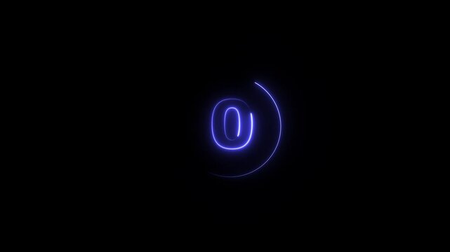 Neon bright glowing countdown timer from 5 to 0 seconds. Neon glowing countdown timer 5 second animation .Neon Countdown on black background. Neon bright glowing countdown timer 