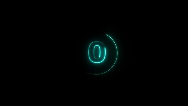 Neon bright glowing countdown timer from 5 to 0 seconds. Neon glowing countdown timer 5 second animation .Neon Countdown on black background. Neon bright glowing countdown timer 