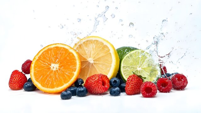 Fresh fruits with water splash