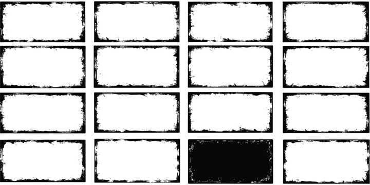 Set of rectangular frames with rough grunge borders and distressed texture