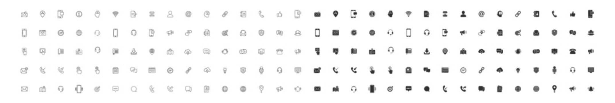 communication and technology line and filled icon set on transparent background