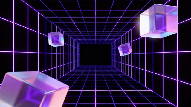 Futuristic tunnel with glowing cubes