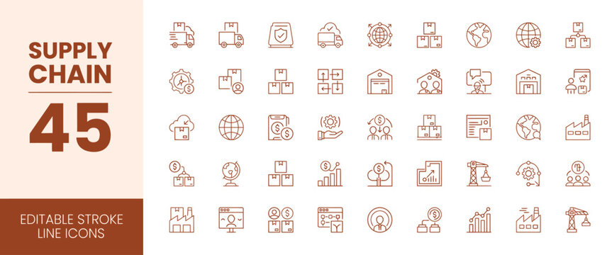 logistics supply chain icon pack editable stroke outlines