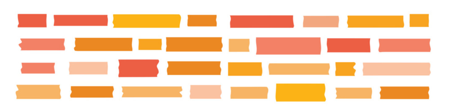 Orange scotch tape icon set, red and pink adhesive tape pieces