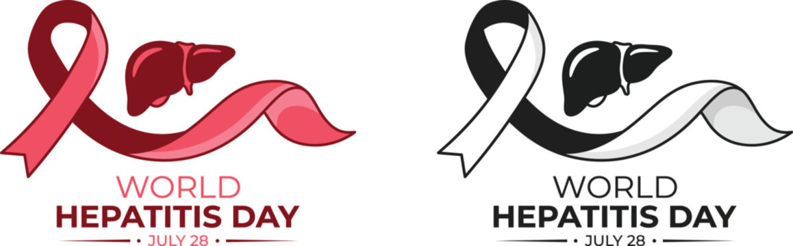 World hepatitis day awareness ribbons and liver icons for july 28th