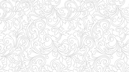 Elegant damask seamless pattern with floral swirls on white background, victorian graphic element © Fatimah
