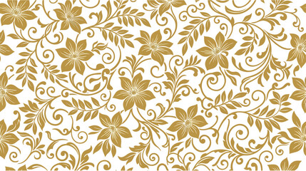 Fototapeta premium Golden floral seamless pattern on white background, vintage decorative graphic element