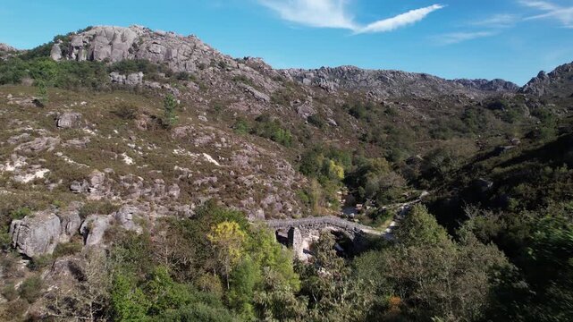 Stone Bridge on Stunning Nature Landscape. Cava da Velha, castro Laboreiro, Portugal