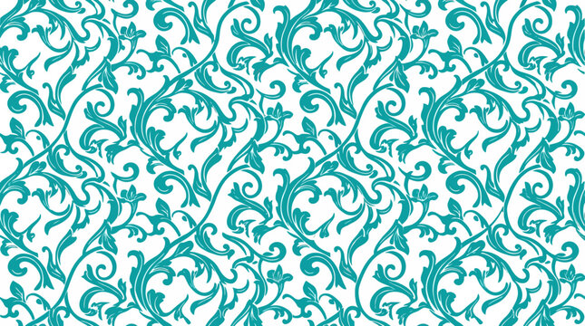 Teal floral damask seamless pattern vector illustration on white background
