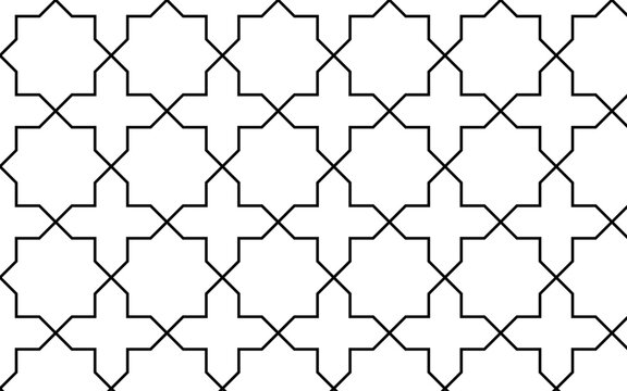 Historic Capella Islamic geometric pattern featuring interlocking stepped star motifs in a seamless square vector repeat. Ideal for textiles, wallpaper, architectural screens, CNC panels etc