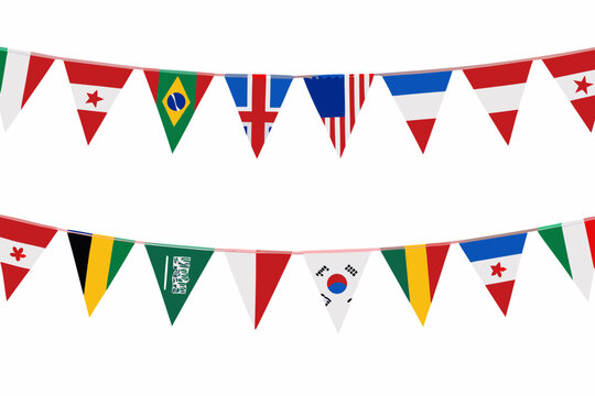 World flags pennant banner set on a white background