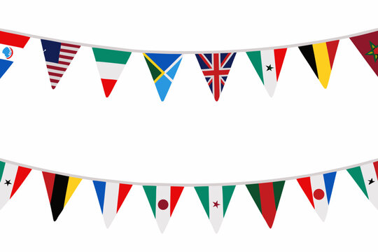 World Flags Pennant Banner Set On White Background