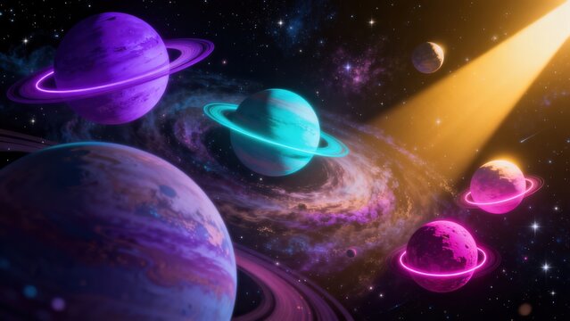Colorful planets in space