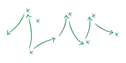 Football tactics hand drawn doodle icon set, soccer game strategy plan diagram with arrows, passes, player movement, player positions and game plan. © Hike Studio 10