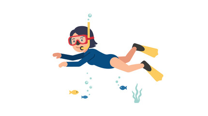 Girl scuba diving with snorkel mask and flippers. © edna