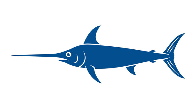 Blue swordfish or marlin silhouette in swimming pose.