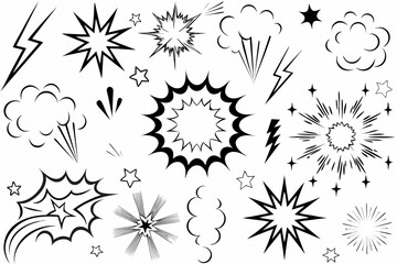 Comic book action effects collection black and white vector illustration © Sanjoy
