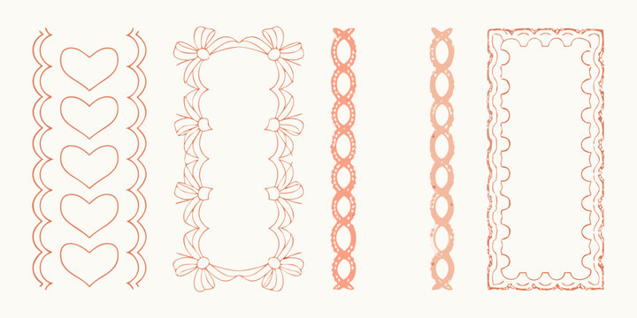 Hand Drawn Vintage Romantic Frame Borders Peach toned Vector Illustration