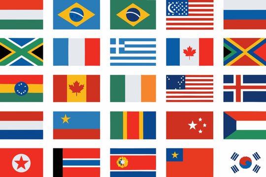 International Flags Collection Flat Vector Illustration On White Background