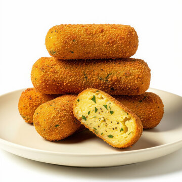 Authentic Crocchette di Patate Cazzilli Potato Croquettes Isolated on White Background