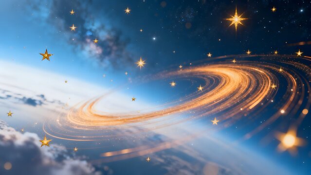 Cosmic spiral galaxy with stars