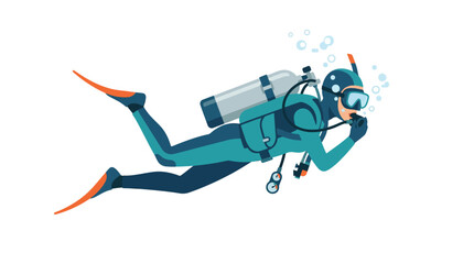Scuba diver swimming underwater with full gear illustration. © flat.vector