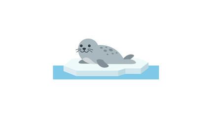 Cute harp seal pup resting on arctic ice floe. © flat