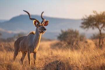 Naklejka premium African savanna scene featuring a tall kudu gazing into the distance