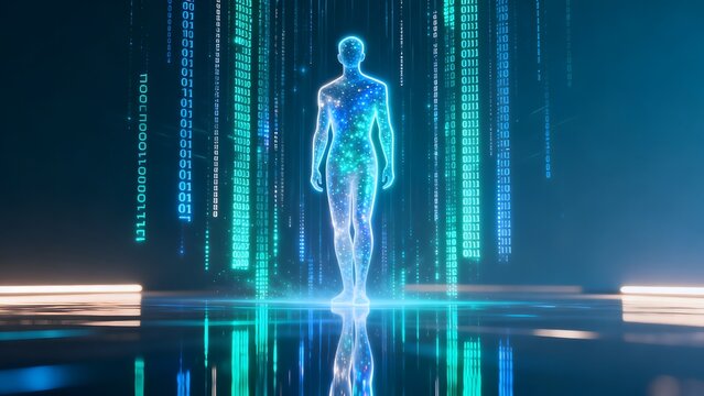 Human figure in digital binary code