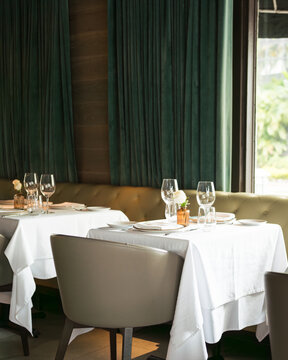 Elegant Restaurant Interior with White Tablecloths