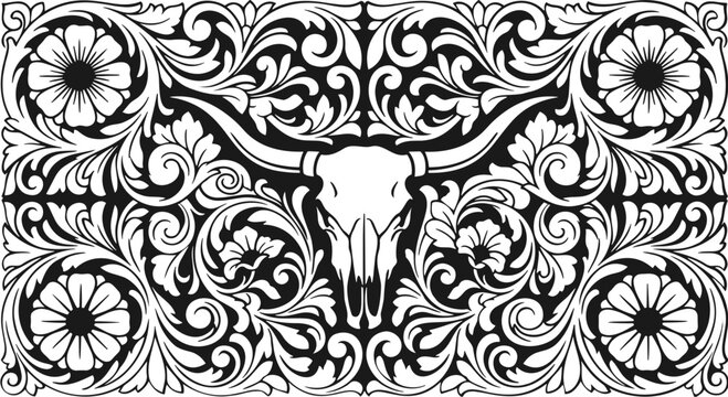 Longhorn Skull Tooled Leather Pattern Svg