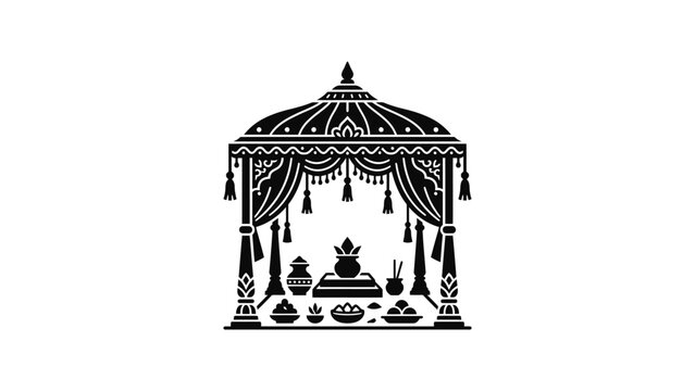 Indian Wedding Mandap Decoration with Ritual Items Silhouette