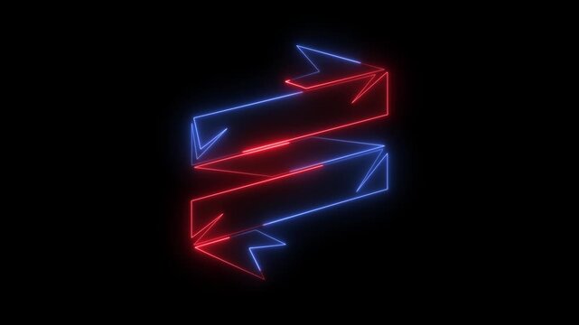 Neon red blue arrows pointing up and down in a row on black background