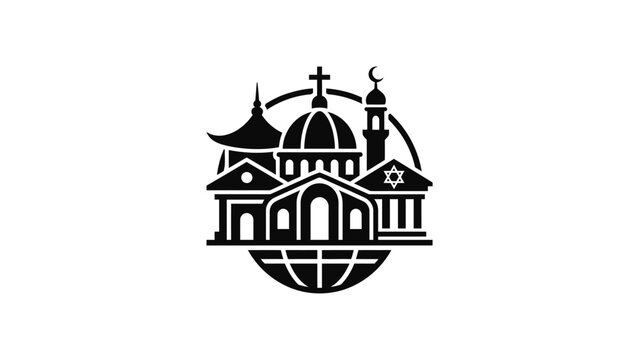Diverse Religious Architecture Montage Globe Symbol